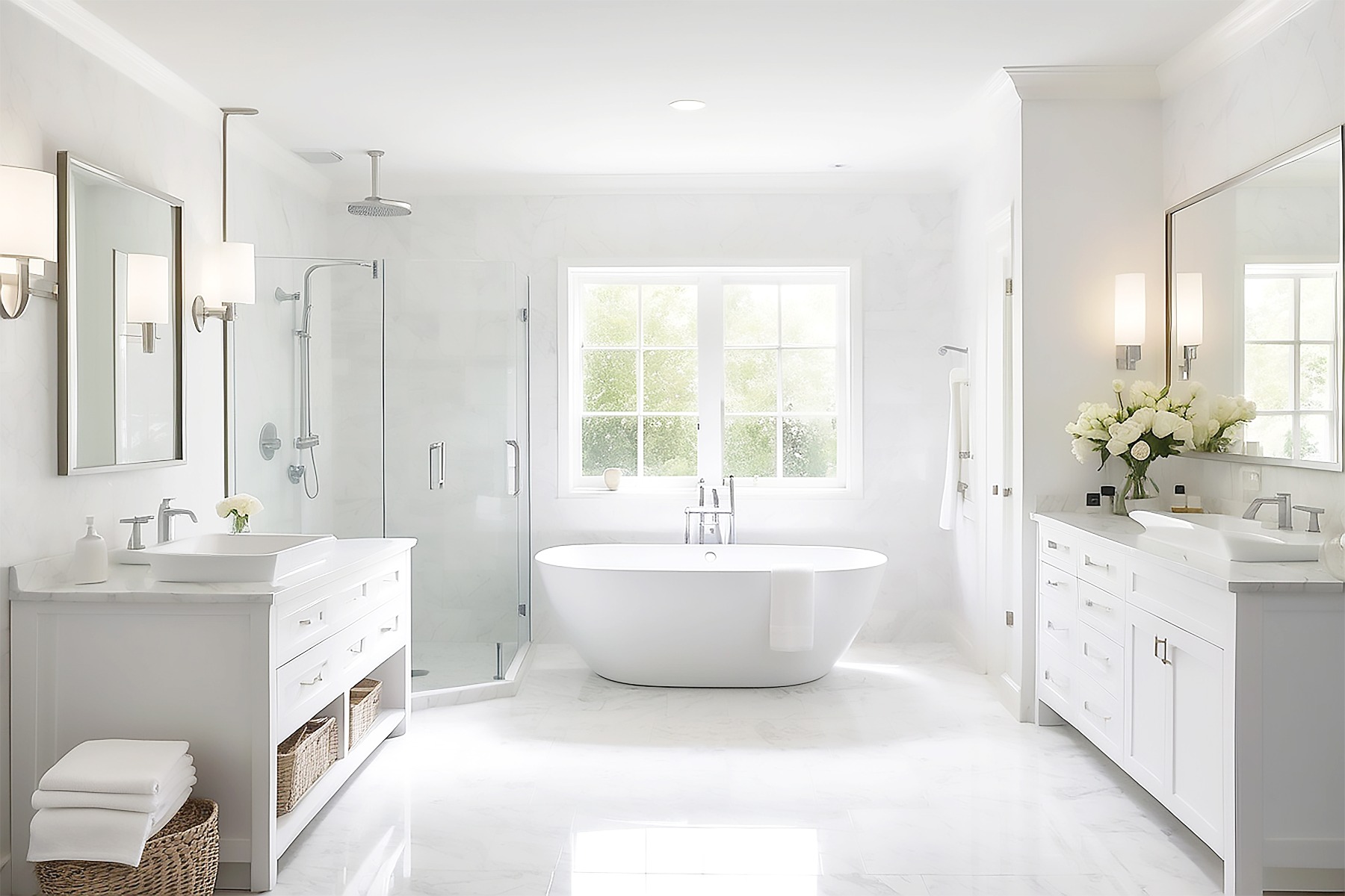 white bathroom with underfloor heating